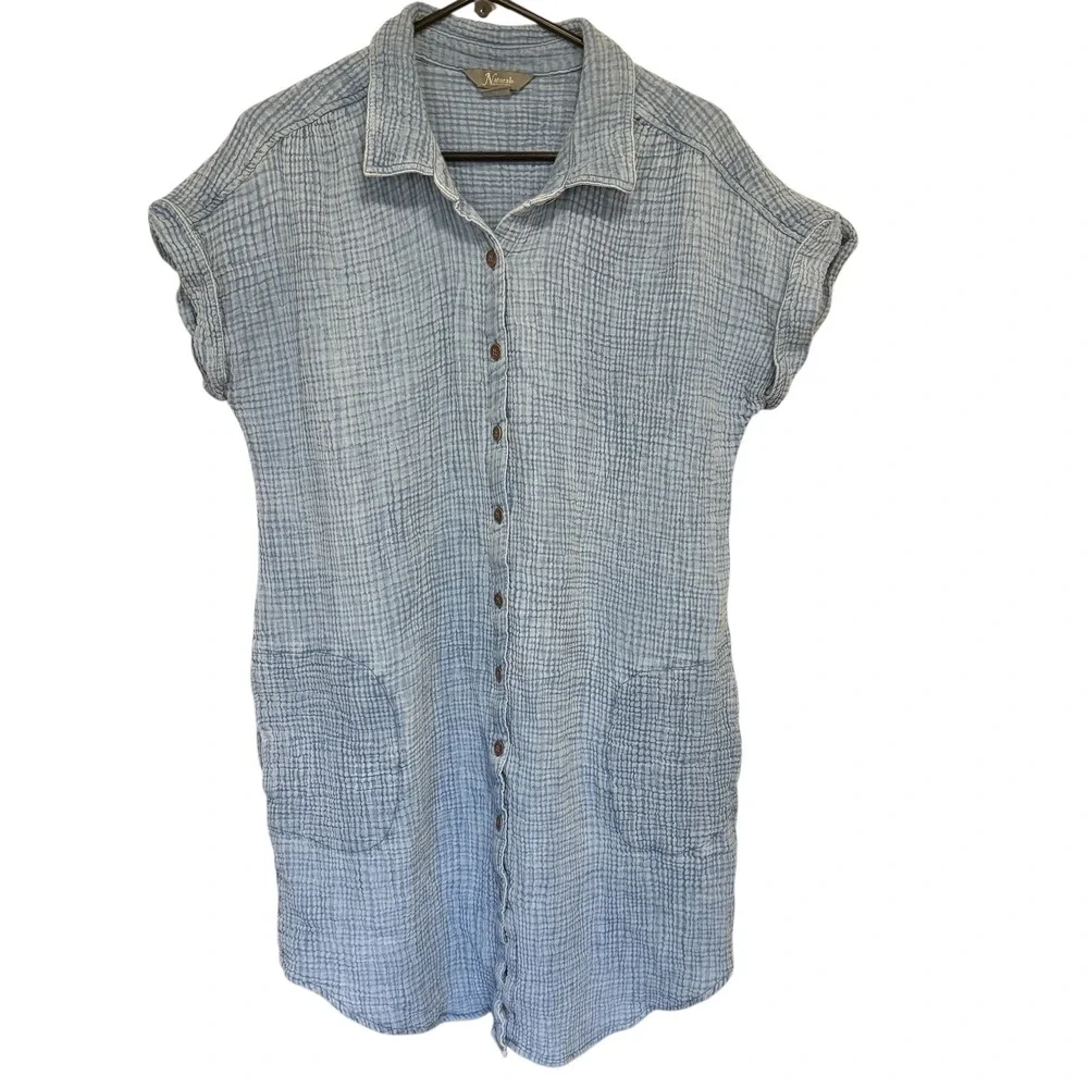 Womens‎ Boho Gauze Cotton Button Up Shirt Dress XL Resort Travel Beach Vacation - Picture 2 of 13